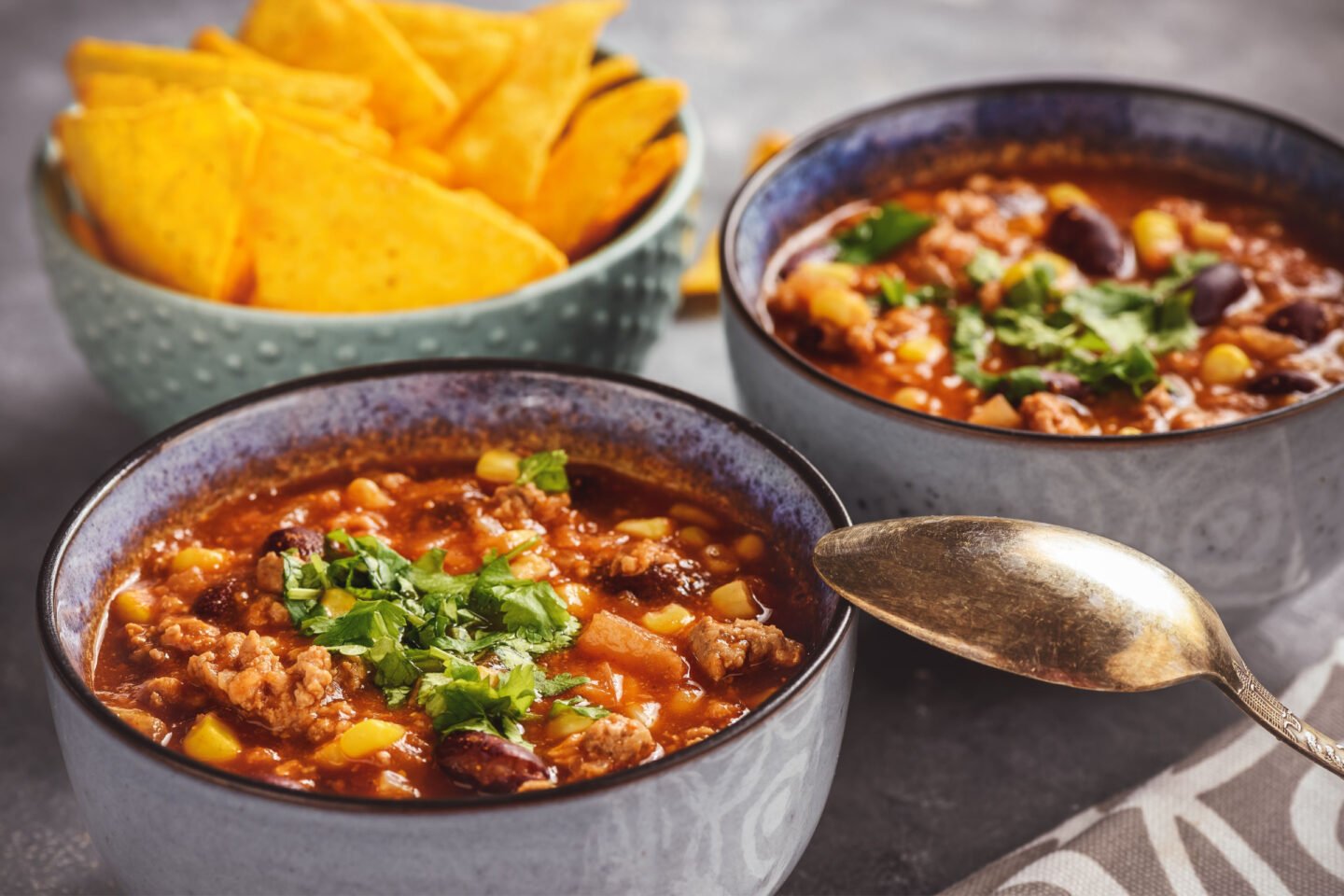 chili con carne served with nachos