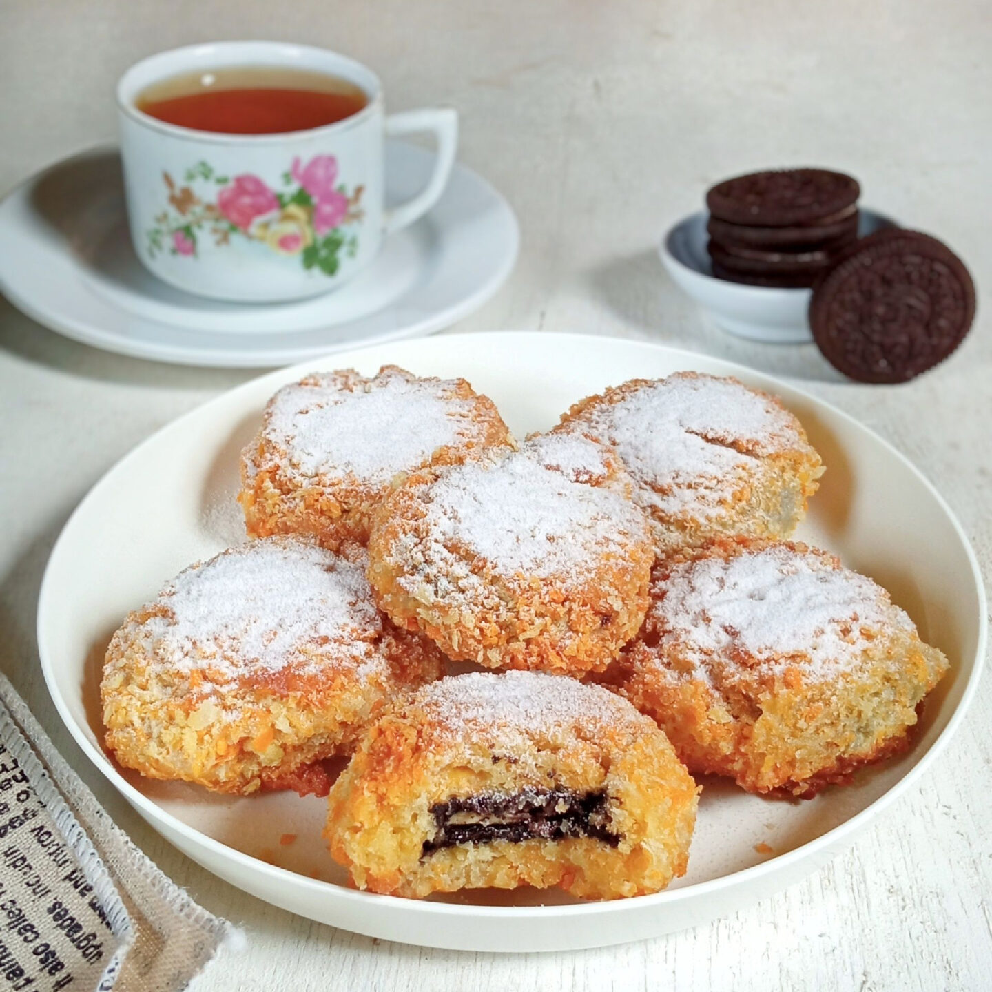 fried oreos on a plate