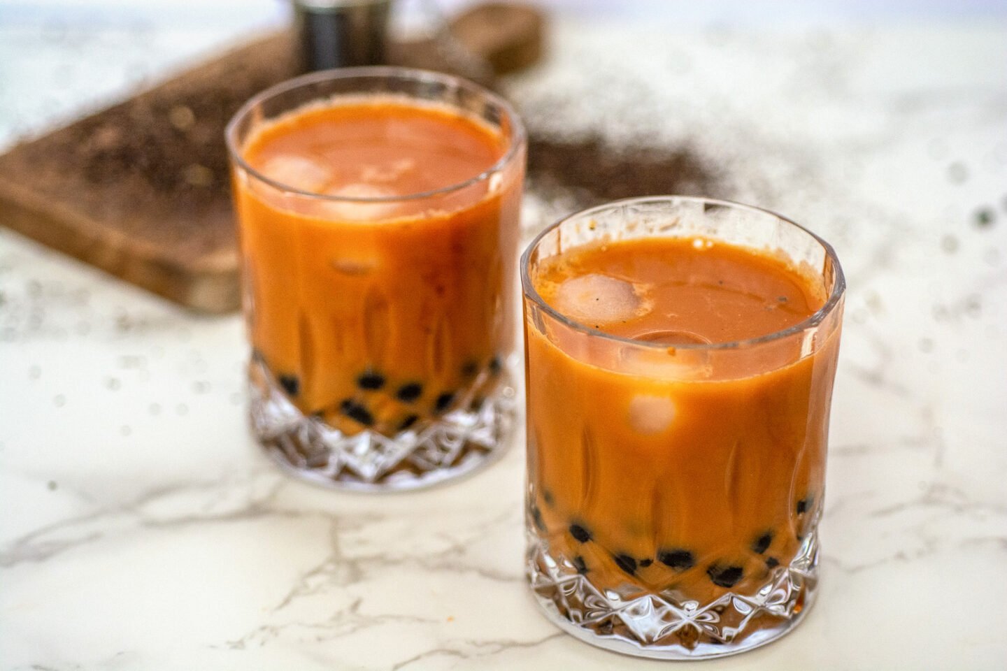 homemade thai milk tea with boba pearls