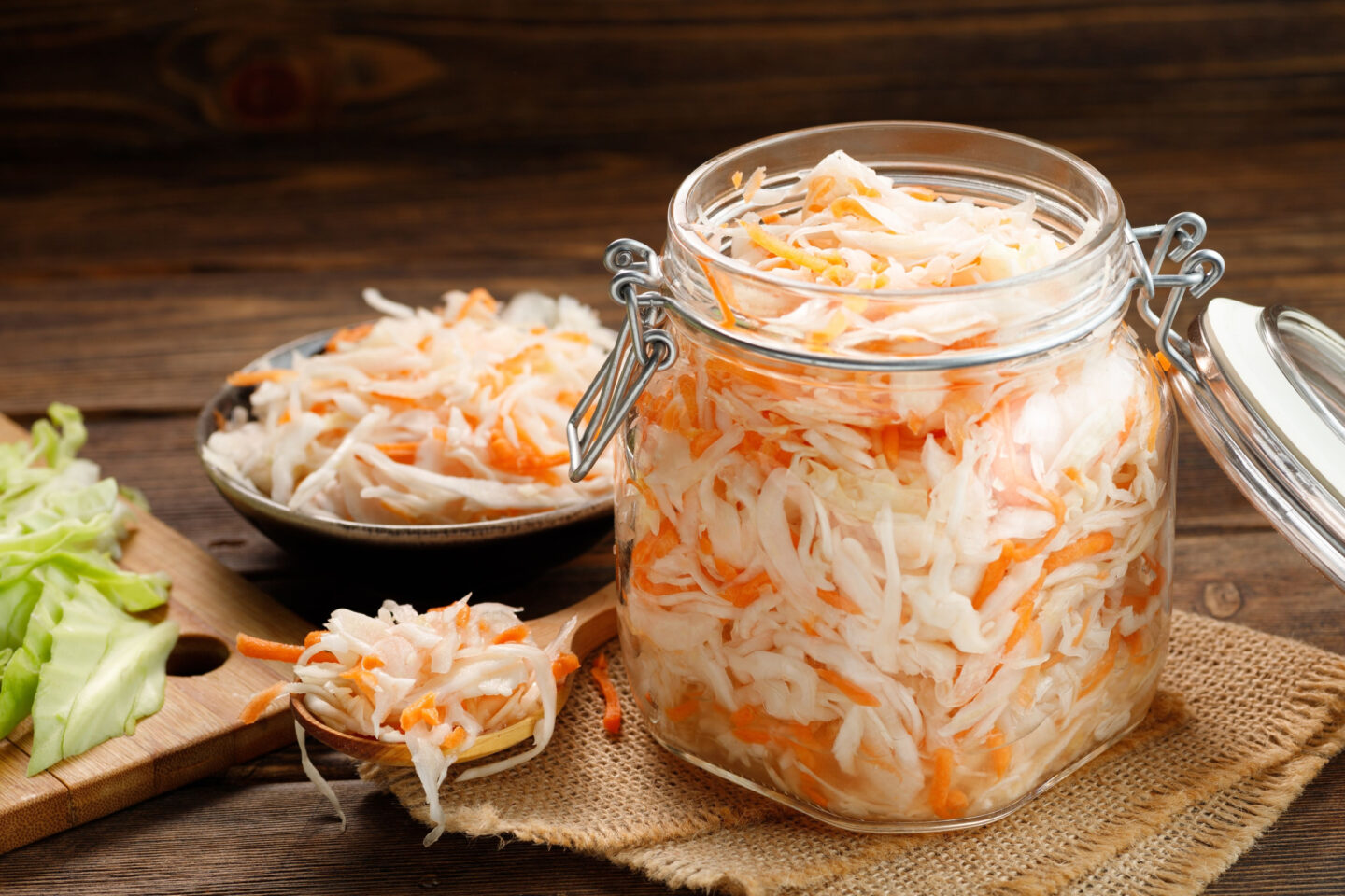 jar of pickled cabbage sauerkraut with carrot