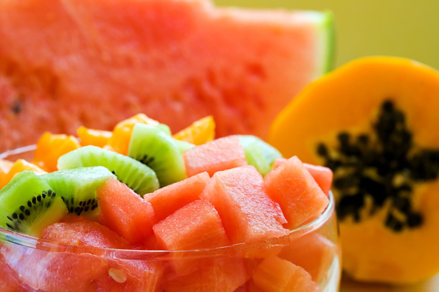 papaya kiwi watermelon in fruit salad