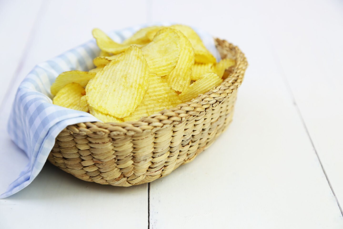 ridged potato chips in a basket