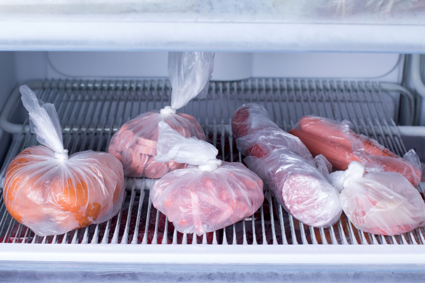storing sausages in plastic bags inside the fridge