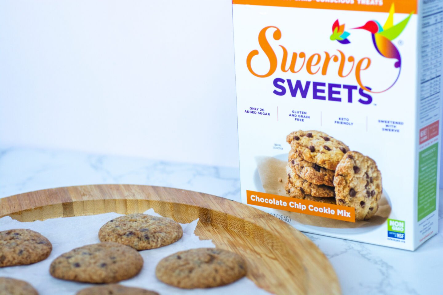 chocolate chip cookies with swerve cookie mix box