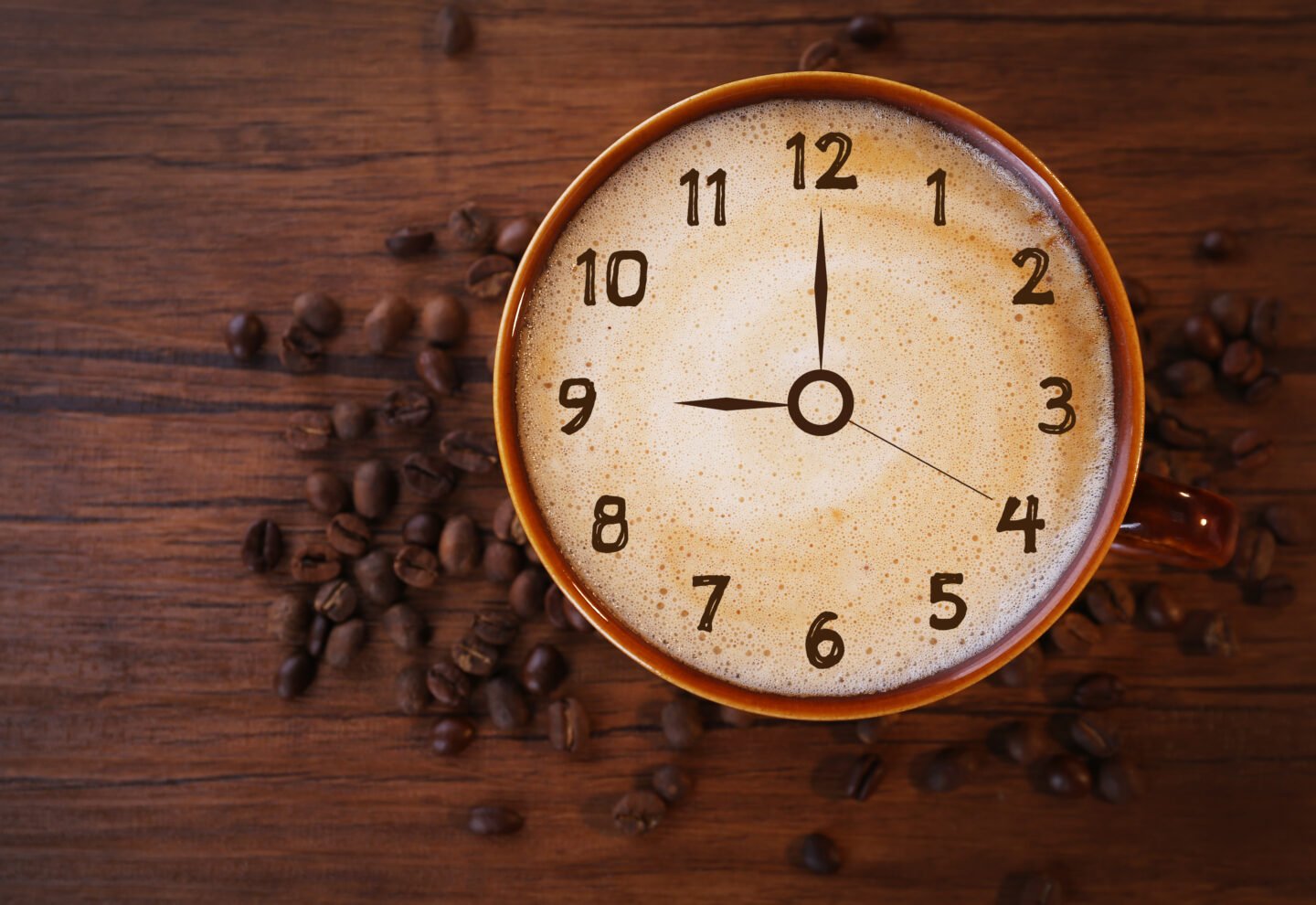 Brown,Ceramic,Cup,Of,Coffee,Decorated,With,Roasted,Beans,Around