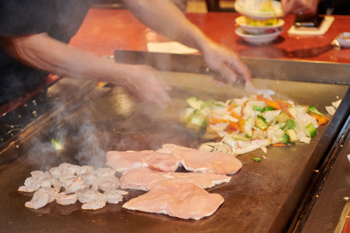 cooking stir fry on hibachi