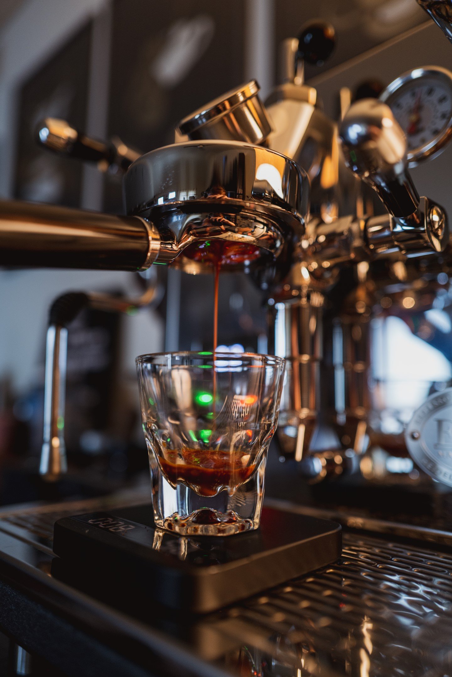 espresso pouring into glass