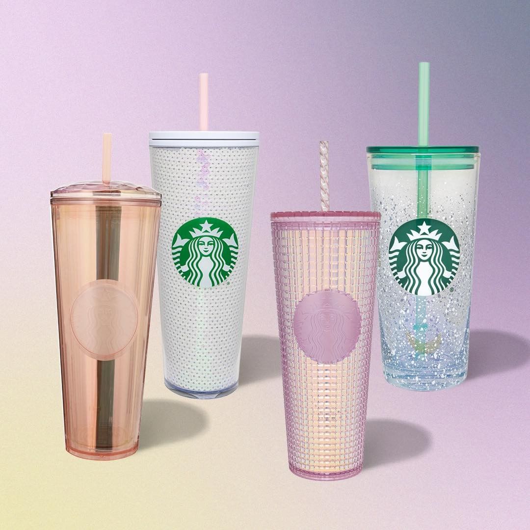 found designs of starbucks reusable cups with straws