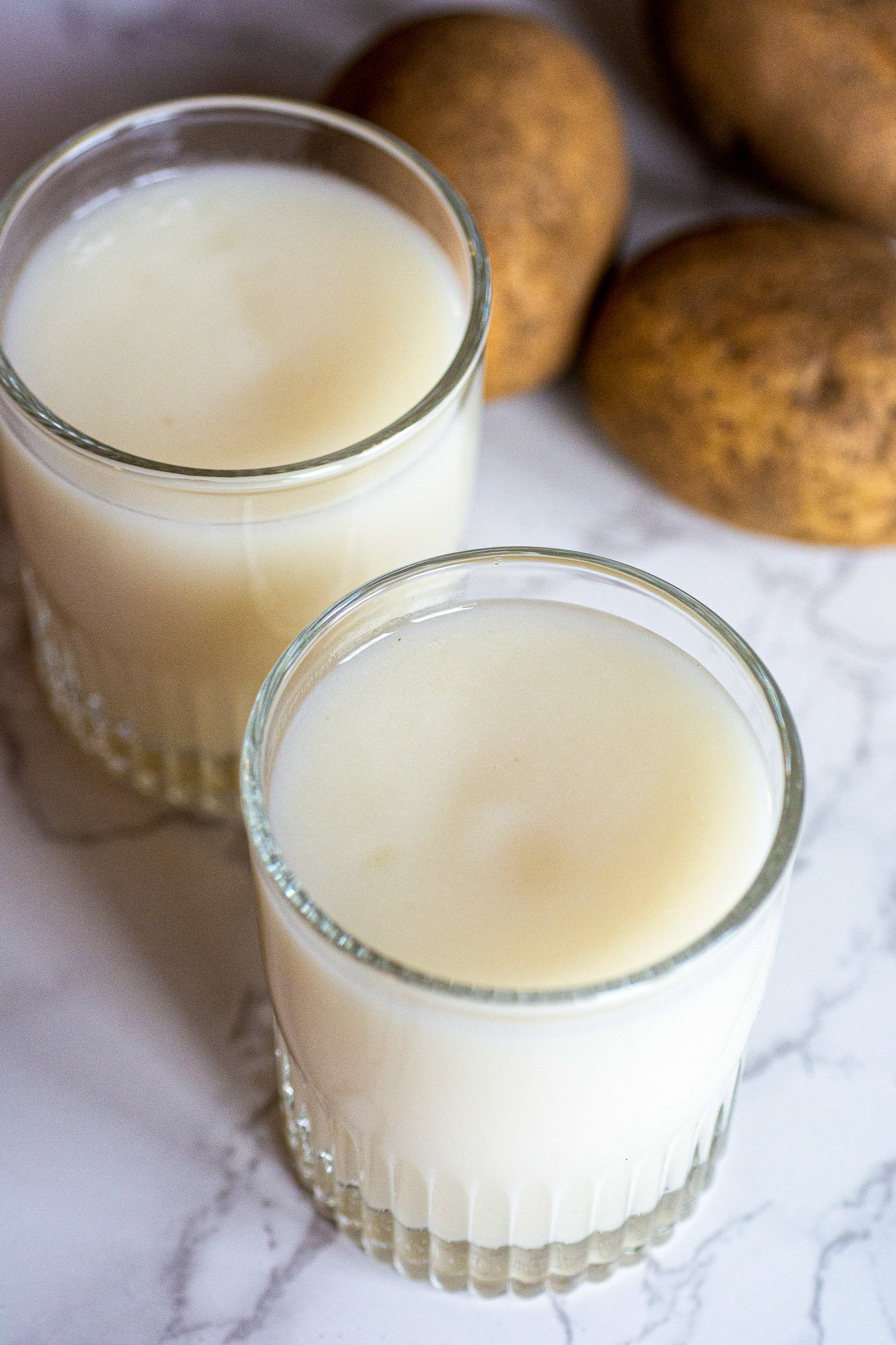 glasses of homemade potato milk