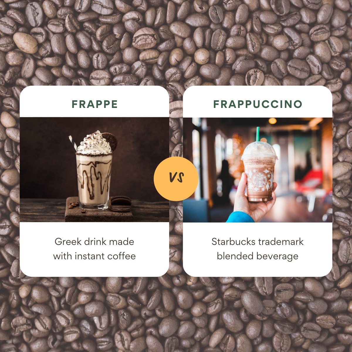 greek frappe vs starbucks frappuccino side by side comparison with text on image