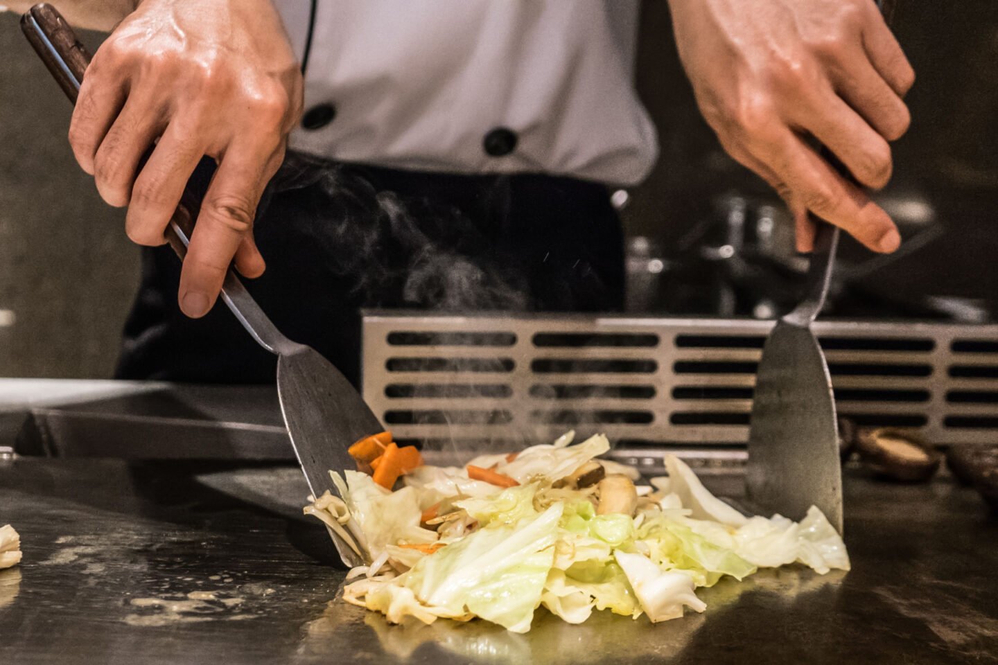 grilling vegetables on hibachi