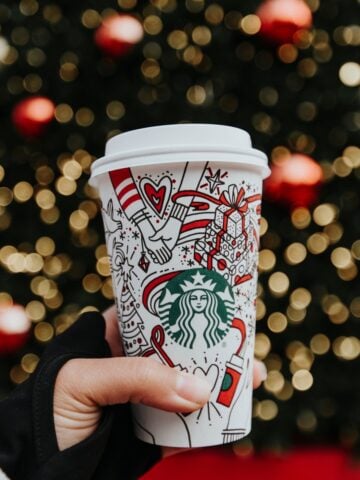 Hand Holding Starbucks Hot Cup Christmas Tree In Background 360x480