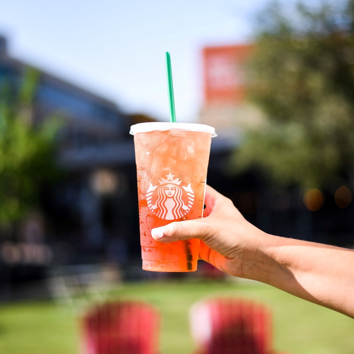 hand showing cup of starbucks refresher
