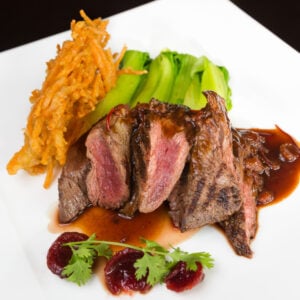 kangaroo steak loin with red wine sauce