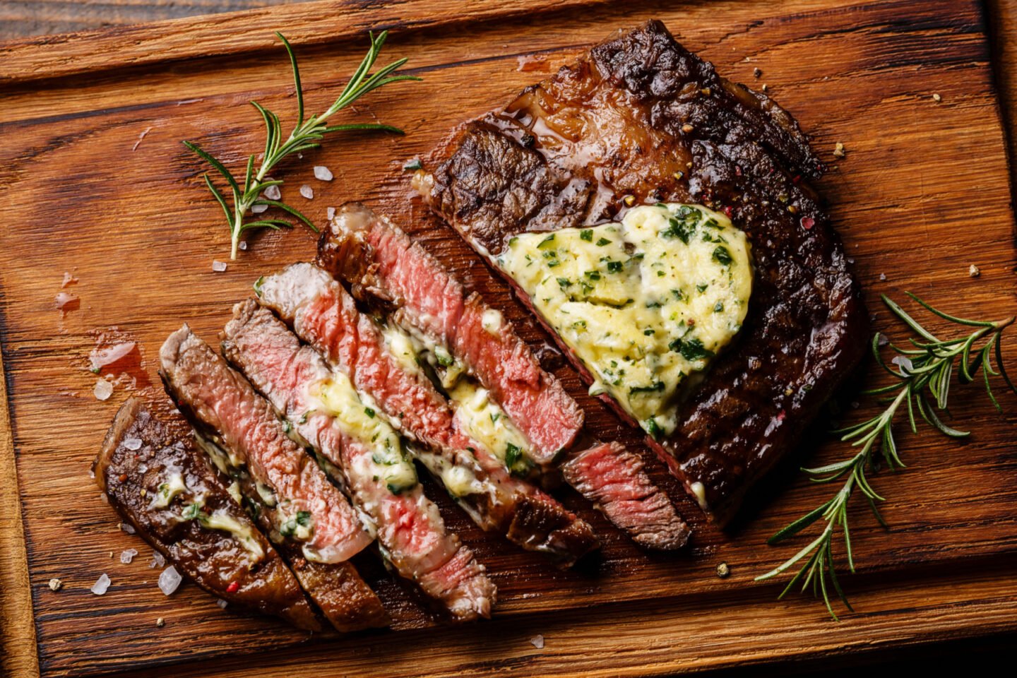 medium rare ribeye with herb butter