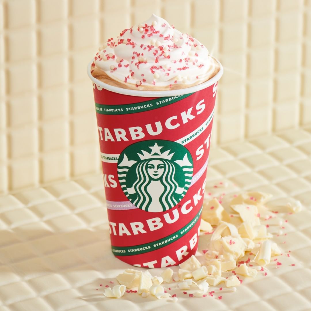 starbucks toasted white chocolate mocha in red christmas disposable cup