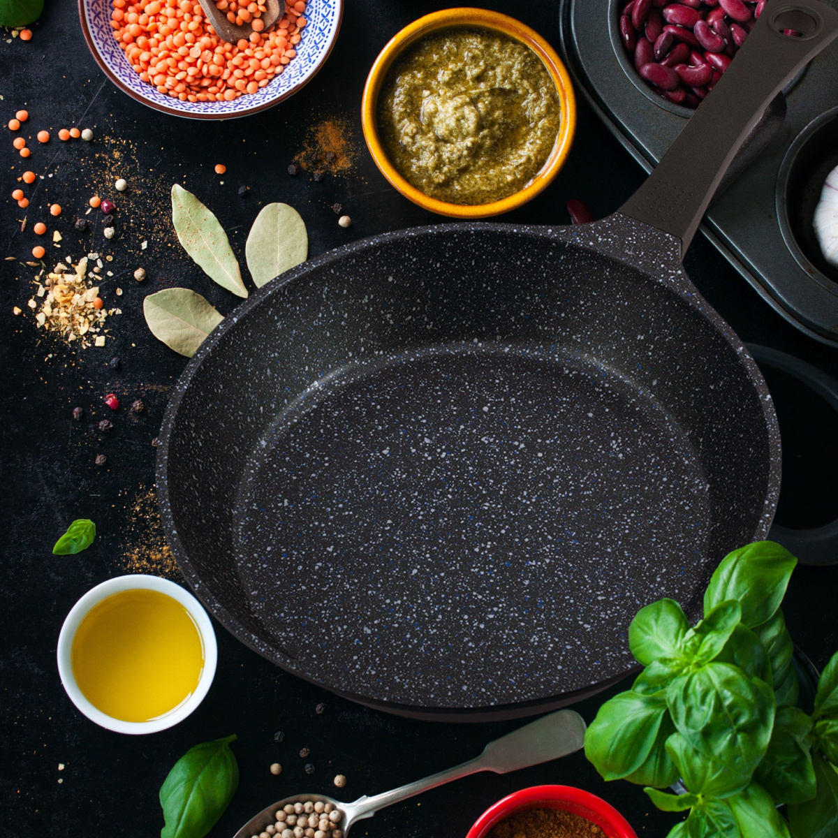 frying pan with marbled cermaic coating