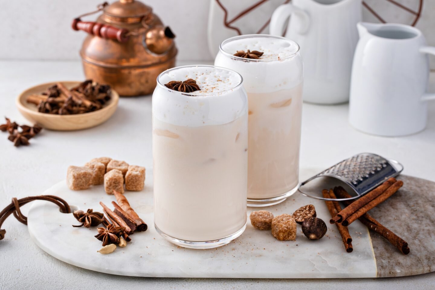 Iced,Chai,Latte,With,Warm,Winter,Spices,Topped,With,Milk