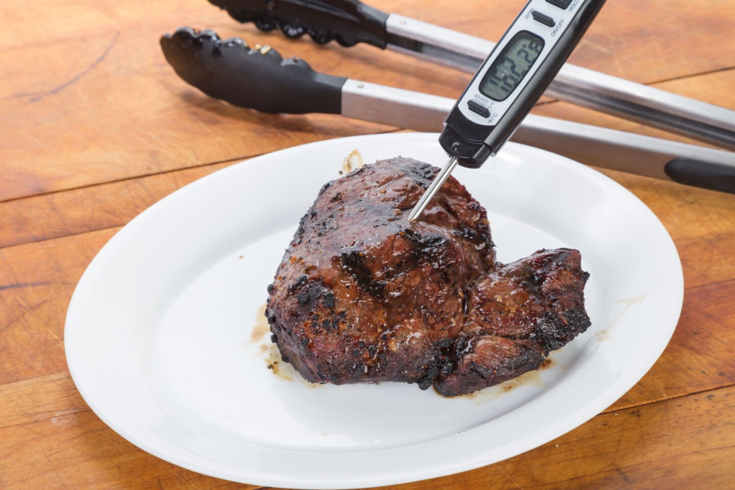 meat thermometer in kobe beef sirloin steak