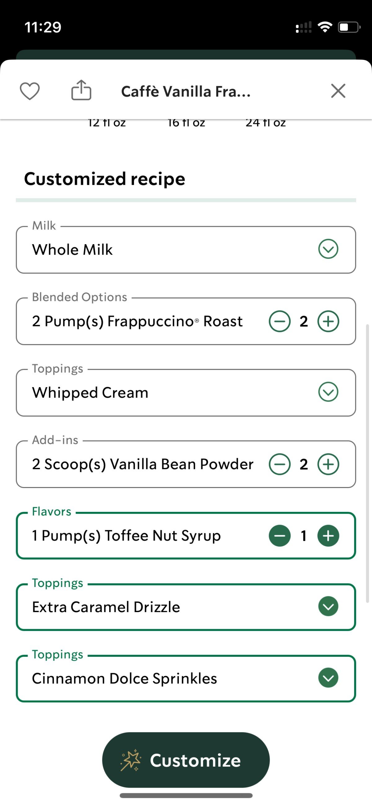 ordering funnel cake frappuccino starbucks secret menu drink on starbucks app