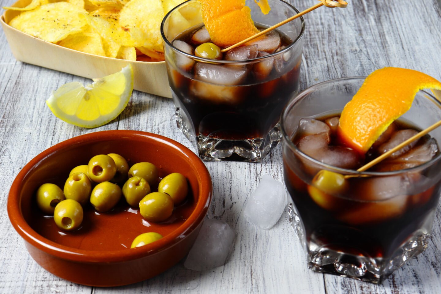 Spanish aperitif vermouth with olives