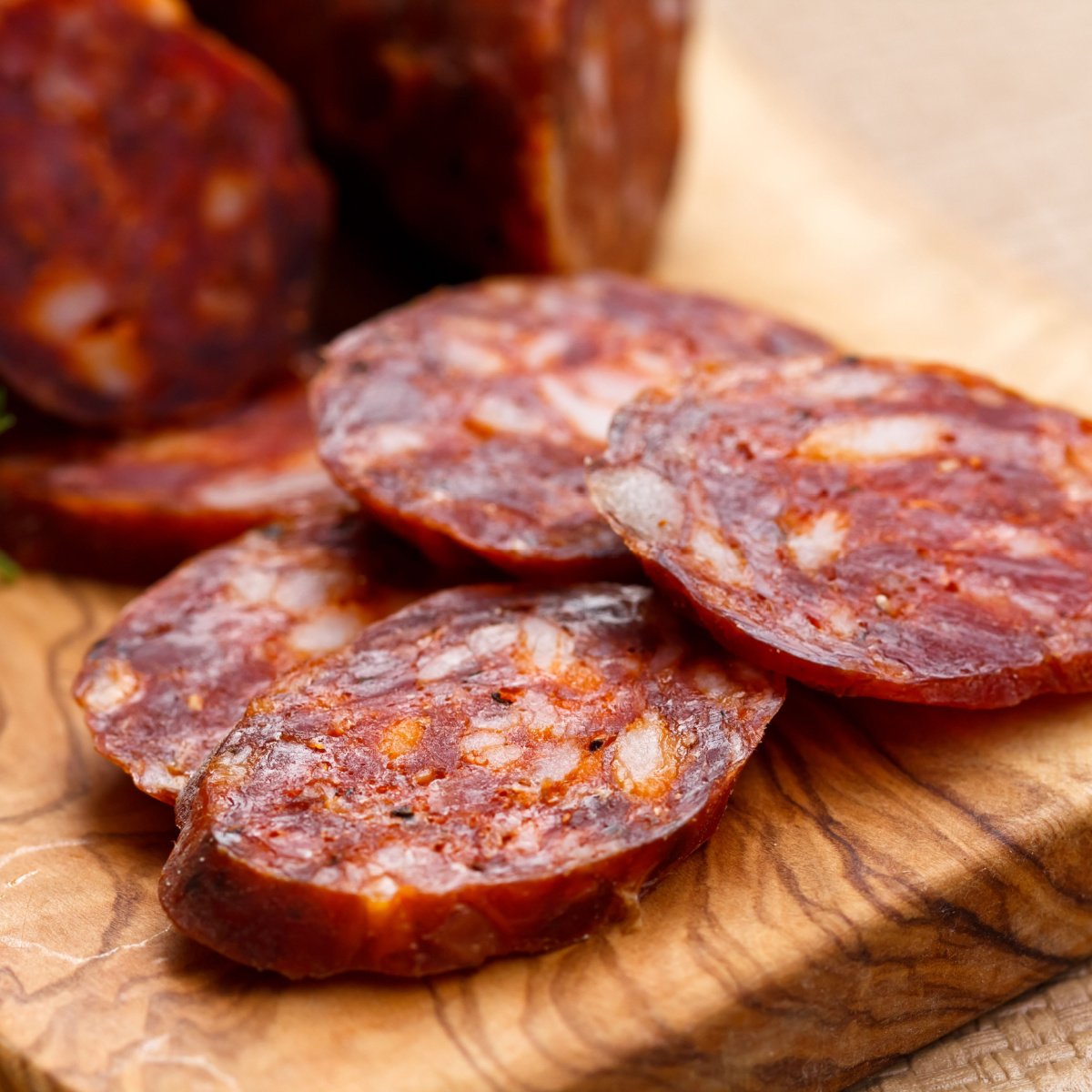 Spanish chorizo on a rustic board