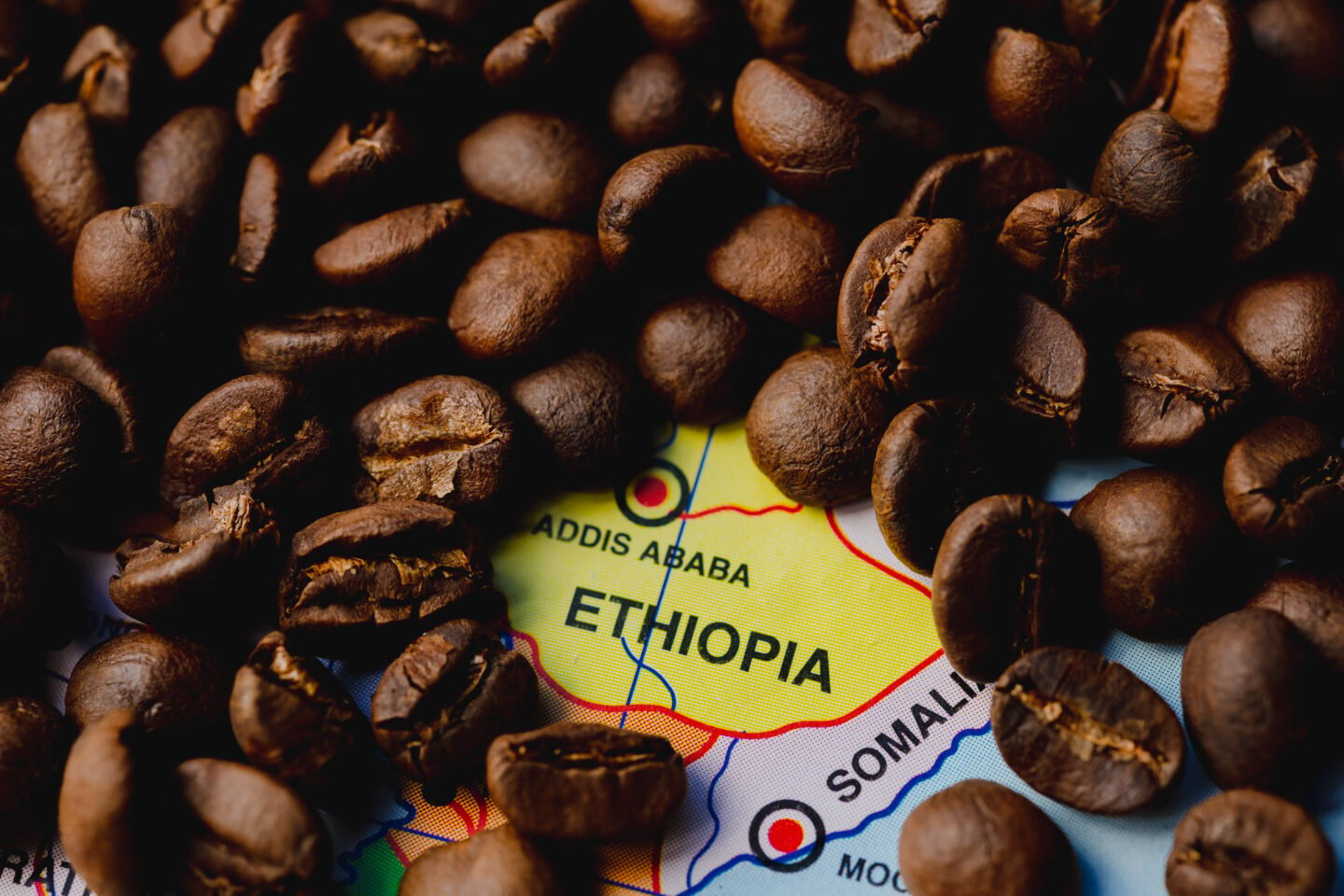 Coffee,Beans,On,A,Map,Of,Ethiopia