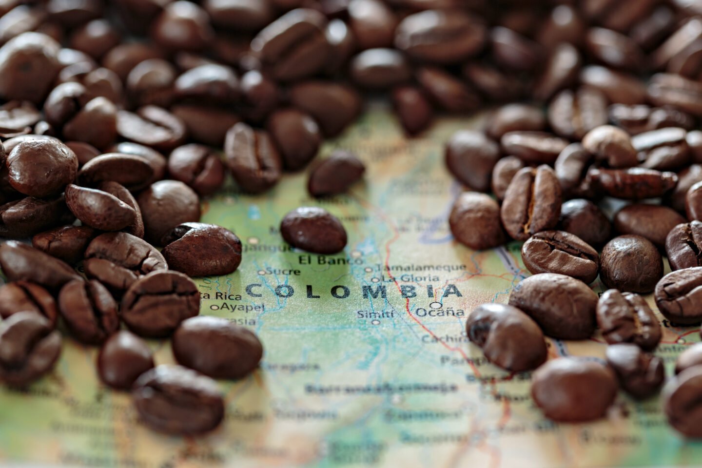 Coffee,Beans,On,Colombian,Map