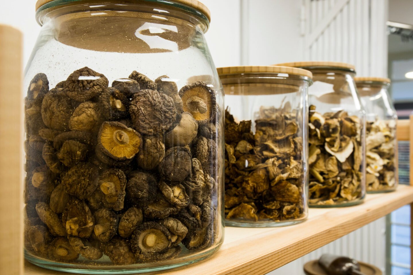 dried mushrooms in jars