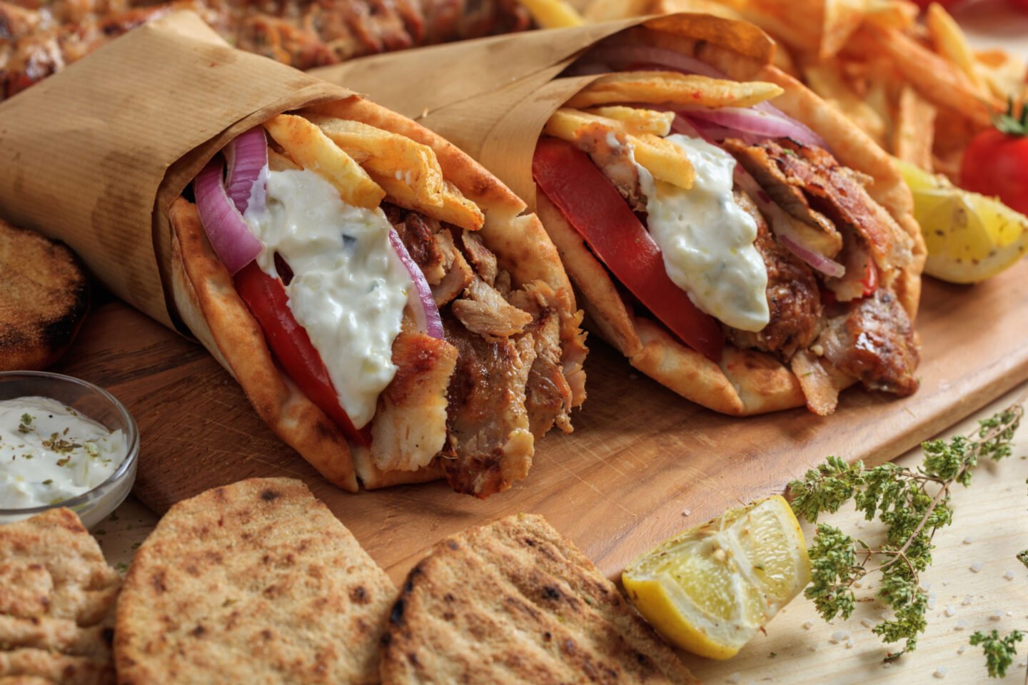 greek gyros wrapped in pita bread
