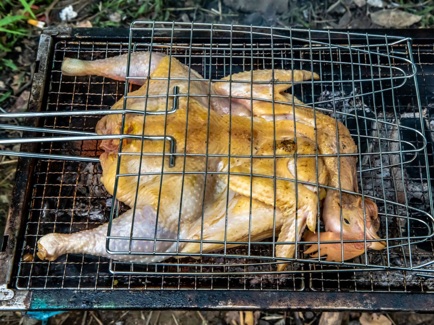 grilling whole chicken outdoors