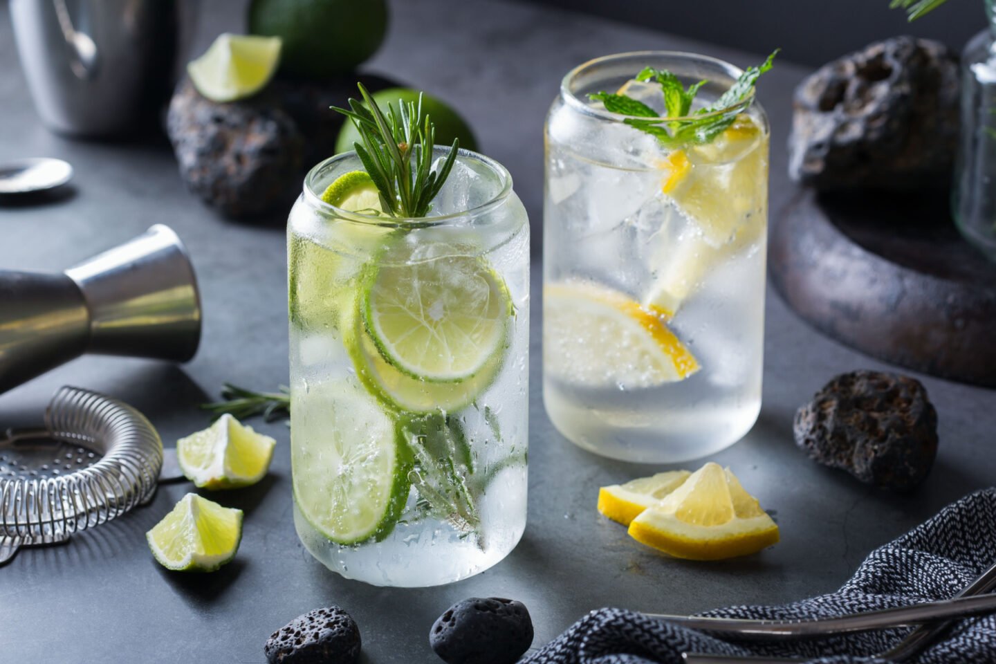 hard seltzer cocktails with lemon and lime slices
