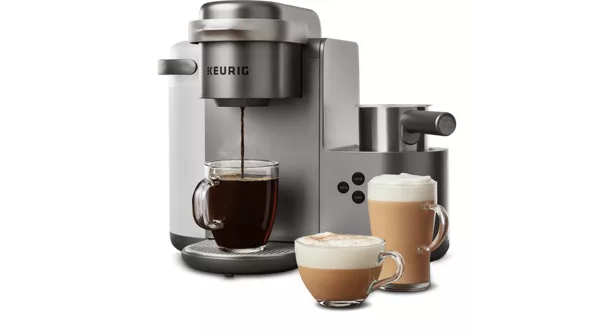 keurig gray coffee maker with milk frother