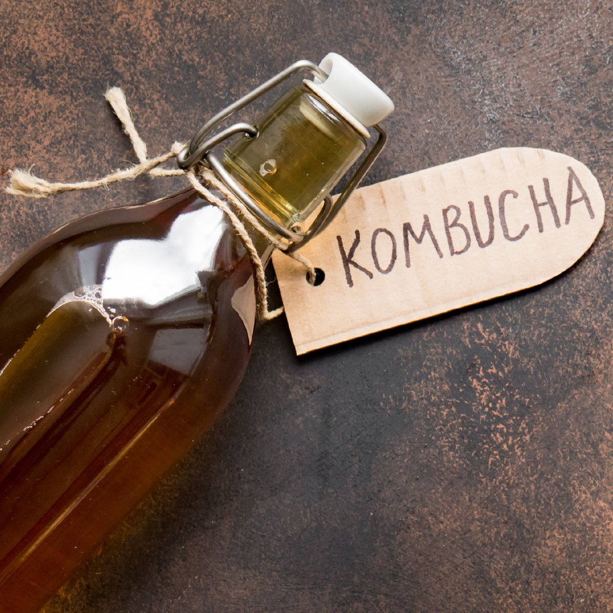 kombucha bottle with tag