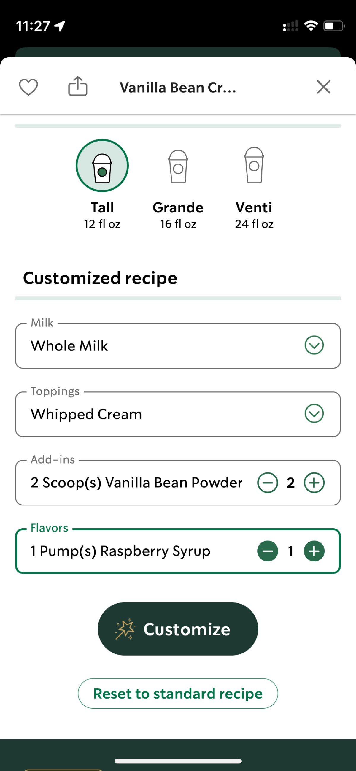 ordering cotton candy frappuccino on starbucks app