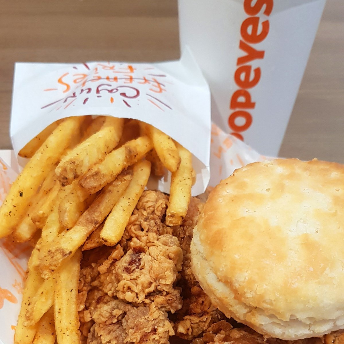 Popeyes meal of chicken and fries