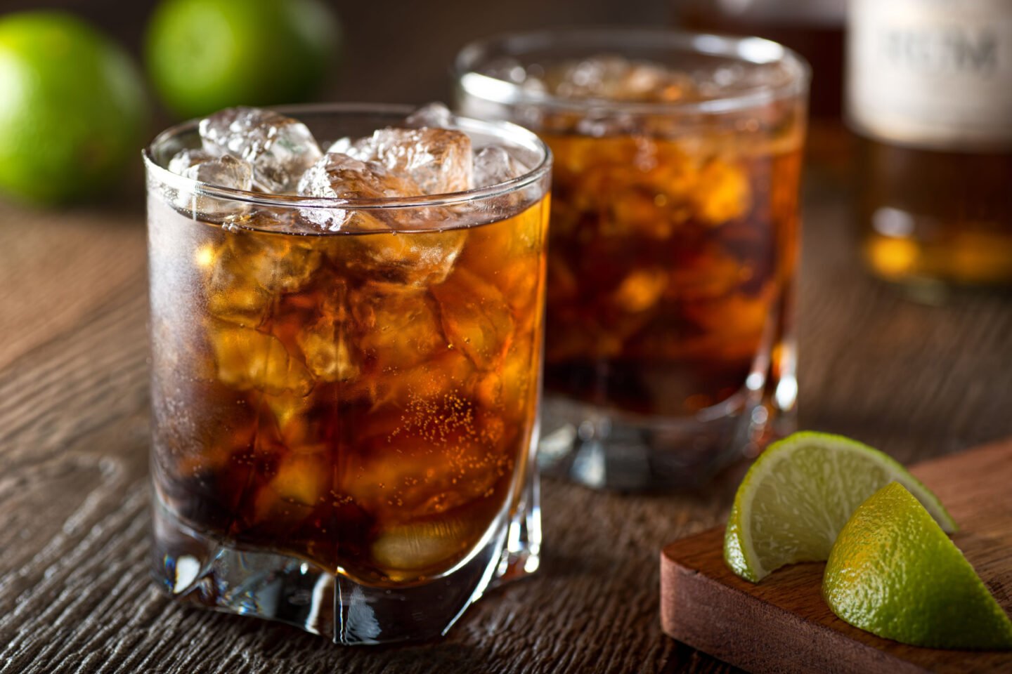 rum and cola cuba libre with ice and lime