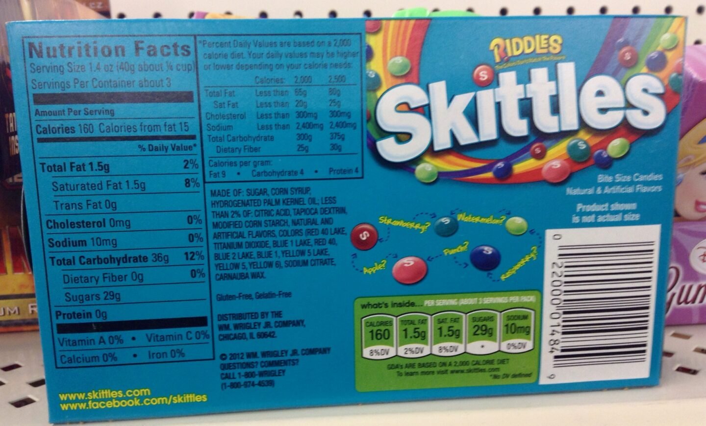 skittles box ingredients list