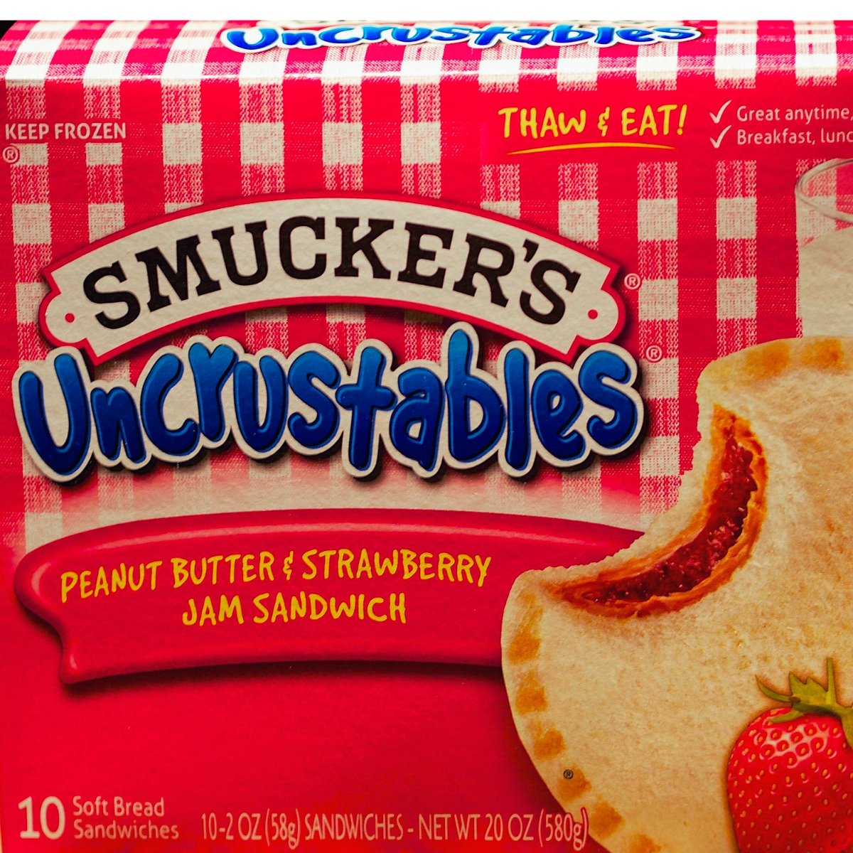 Smuckers Uncrustables peanut butter and strawberry jam sandwiches