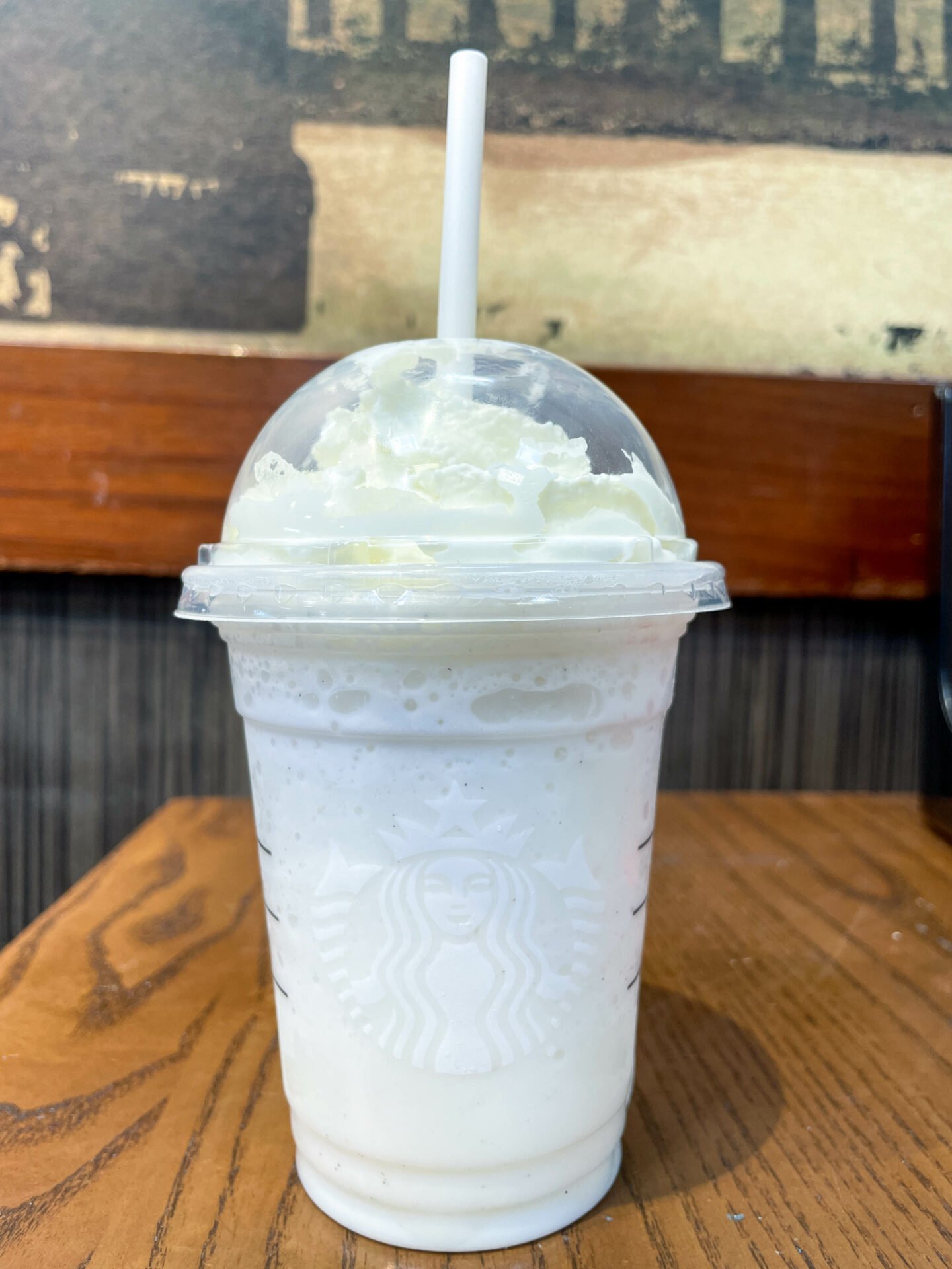 starbucks cotton candy frappuccino on wooden table