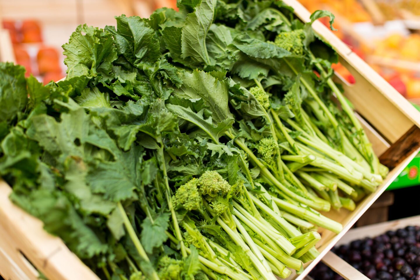 turnip greens in a basket