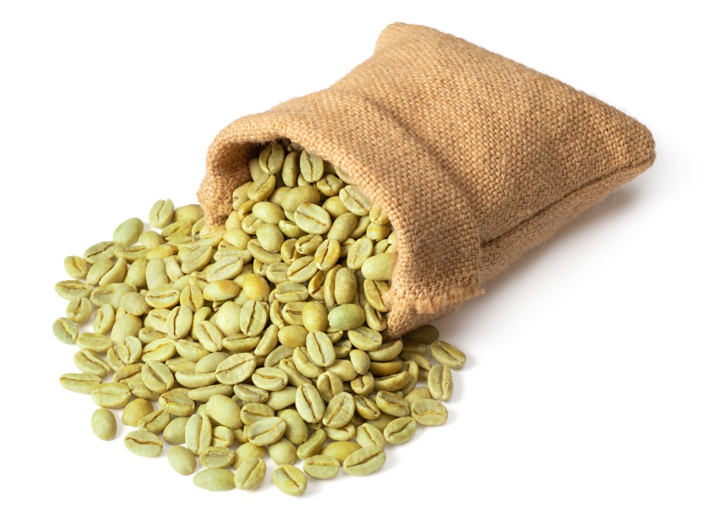 a-small-sack-of-green-coffee-beans-with-white-background