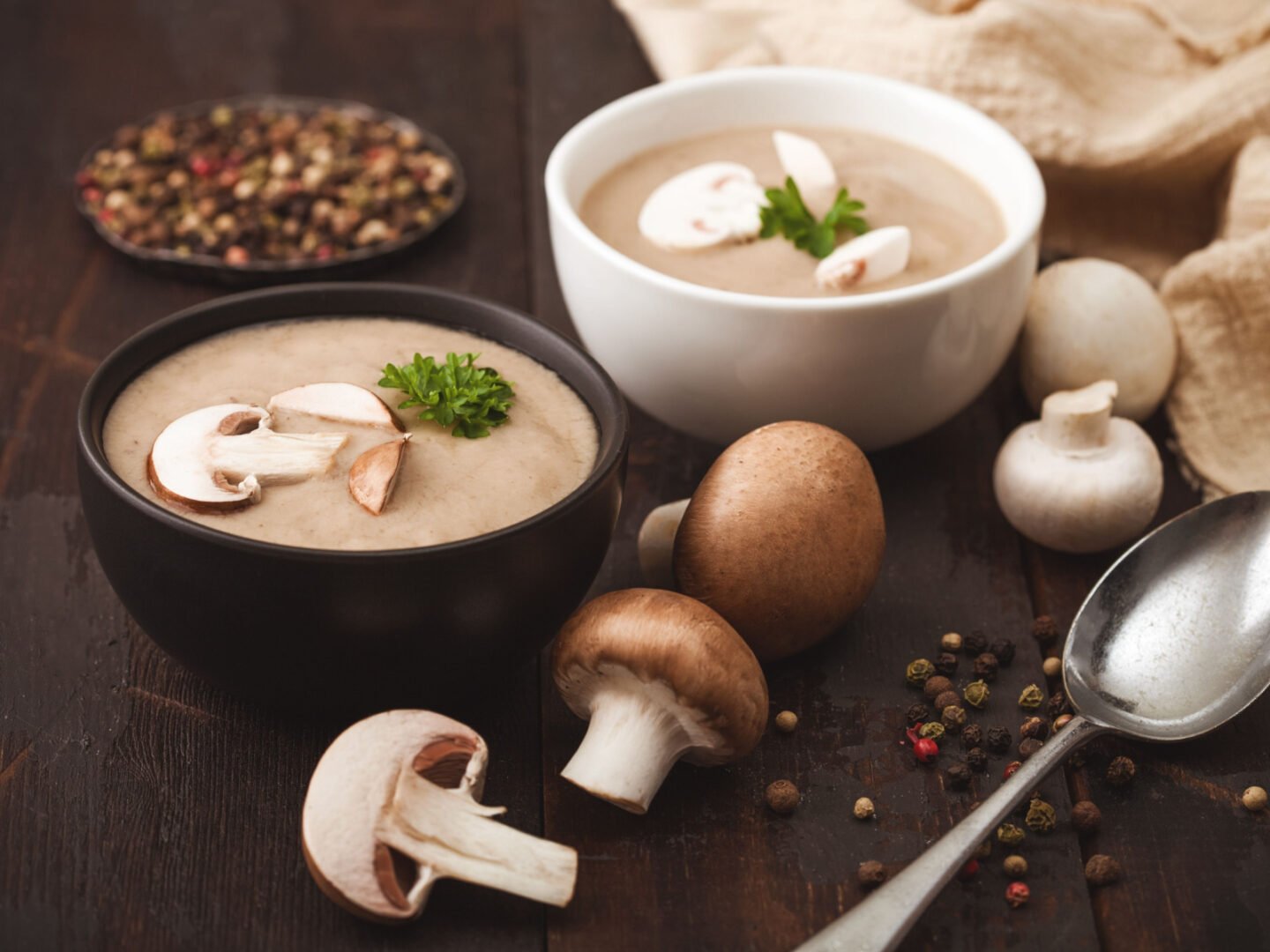 bowls of creamy mushroom soup