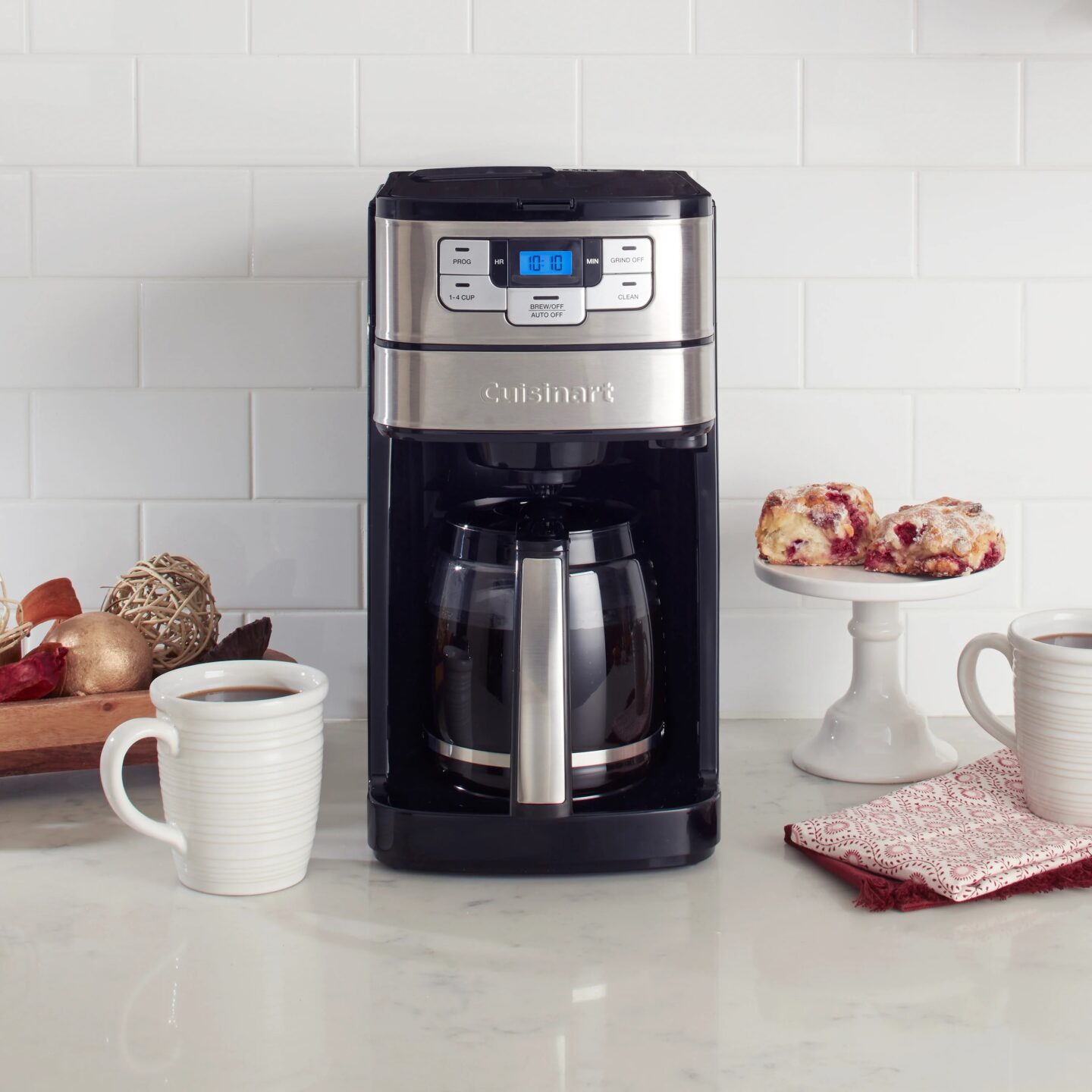 brand cuisinart coffee maker with a white mug in the background