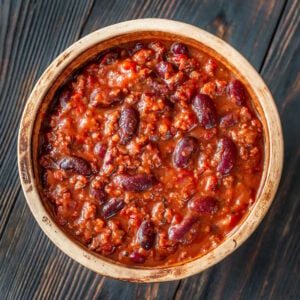 chili con carne in a bowl