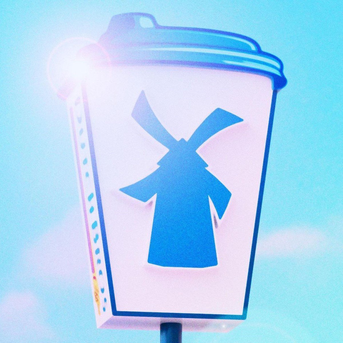 close up of dutch bros sign with sun glaring in background