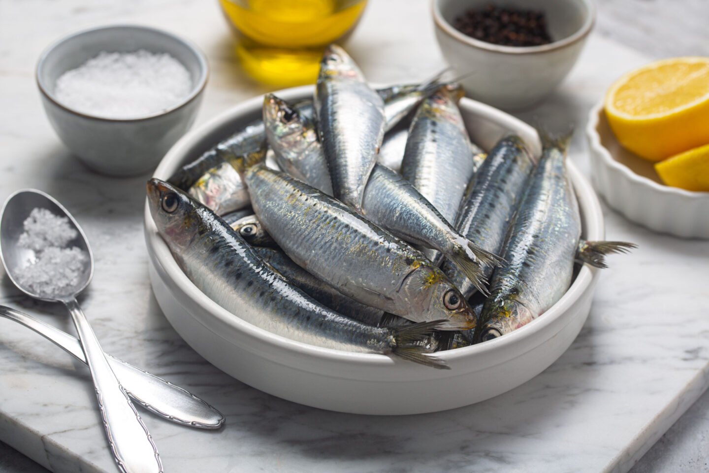 fresh sardines seasoned with lemon and salt