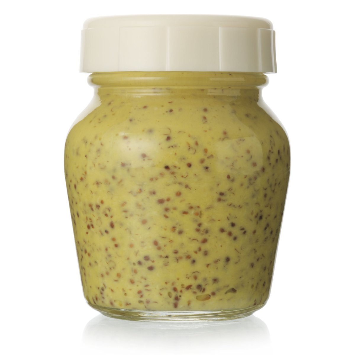 glass jar of mustard