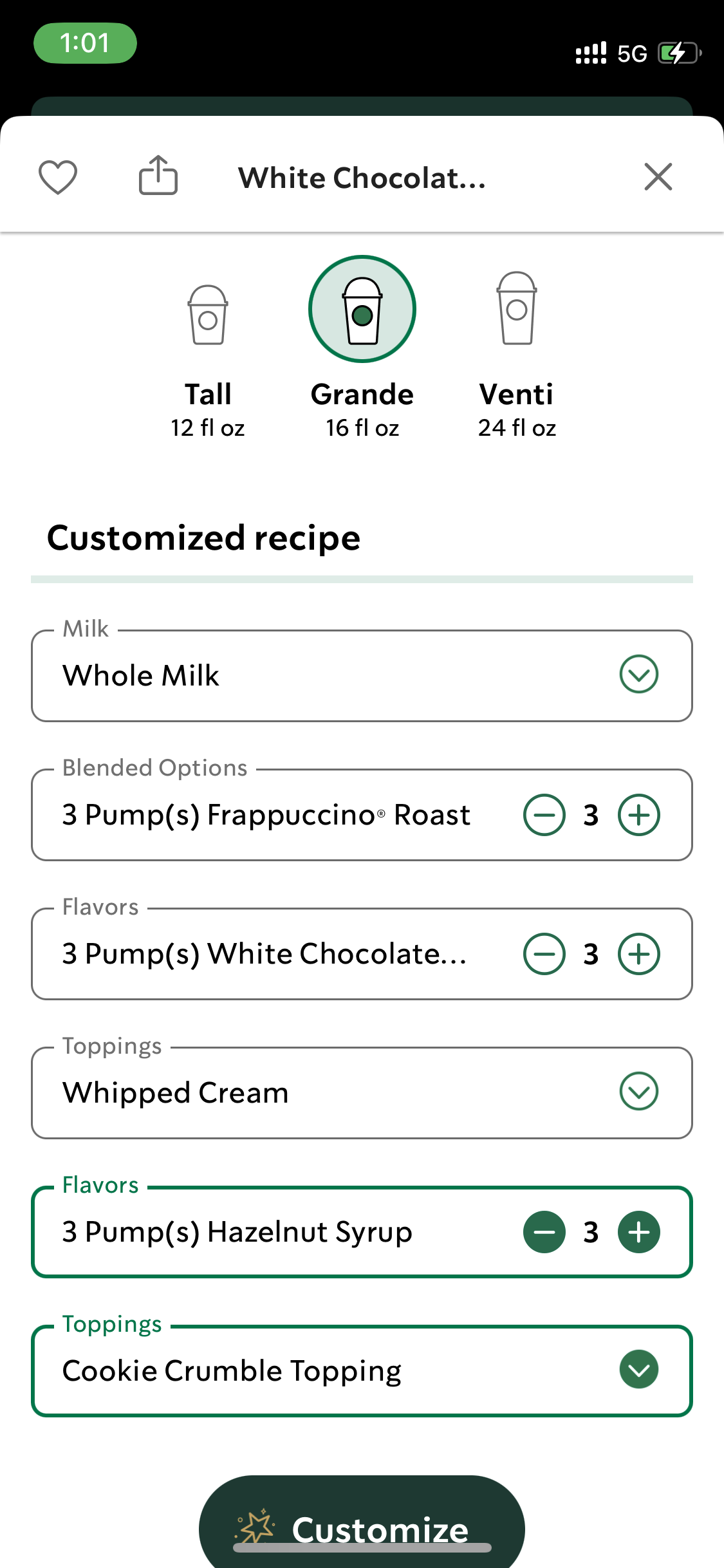 how to order kinder bueno frappe on the app