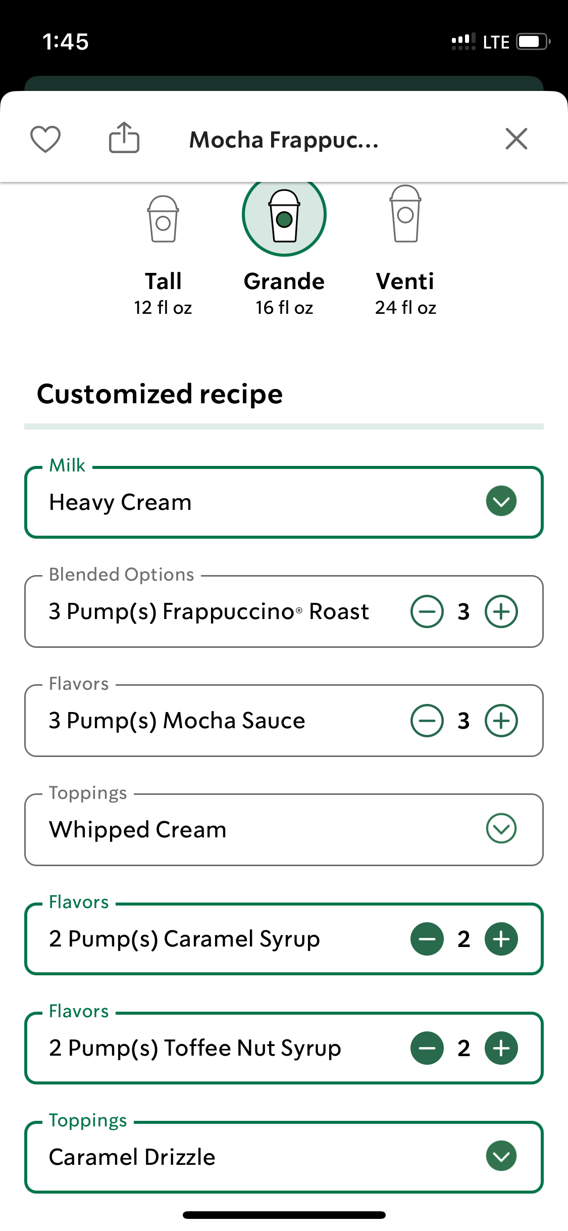 how to order snickers frappe on the app